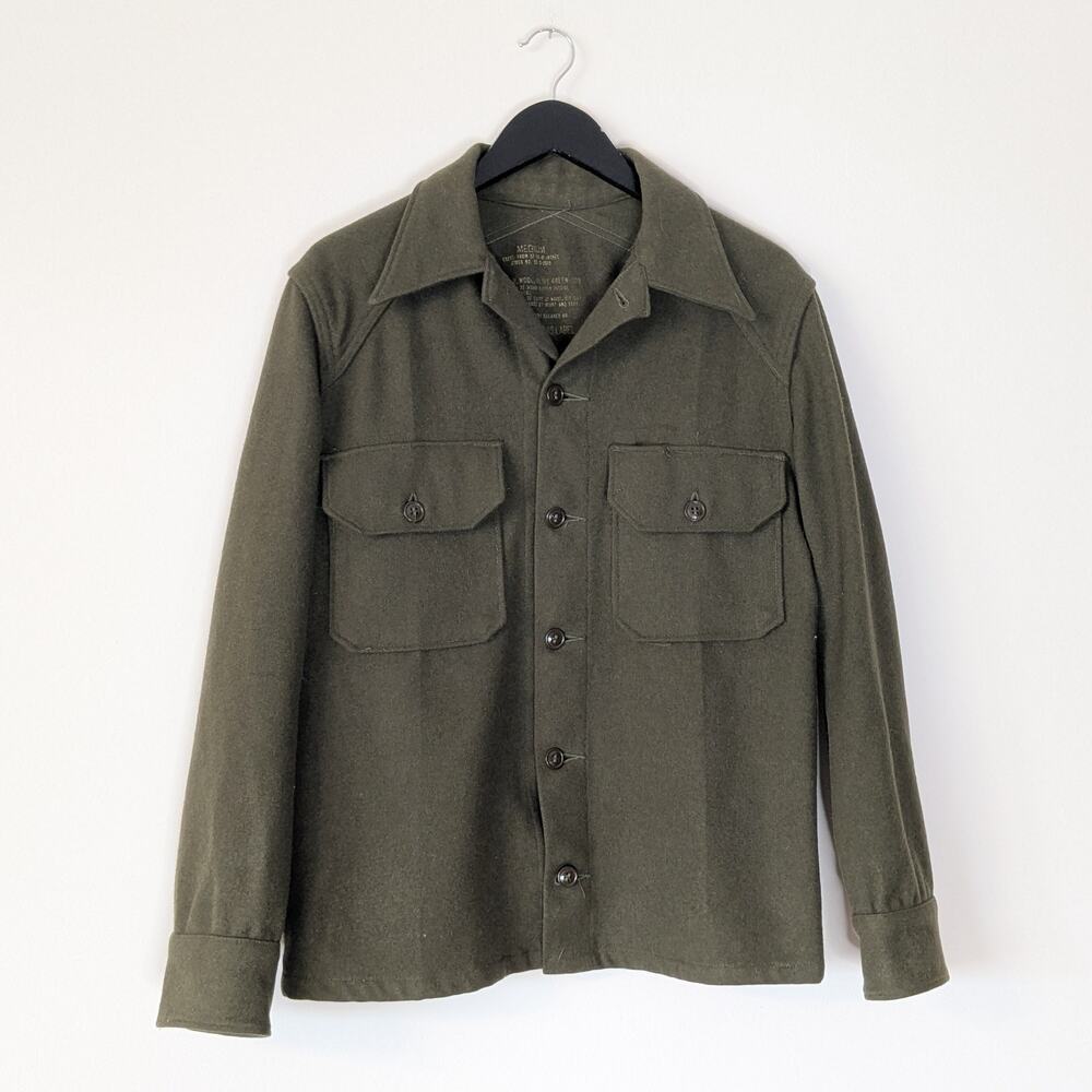 Wool Field Shirt, Olive Green, size medium